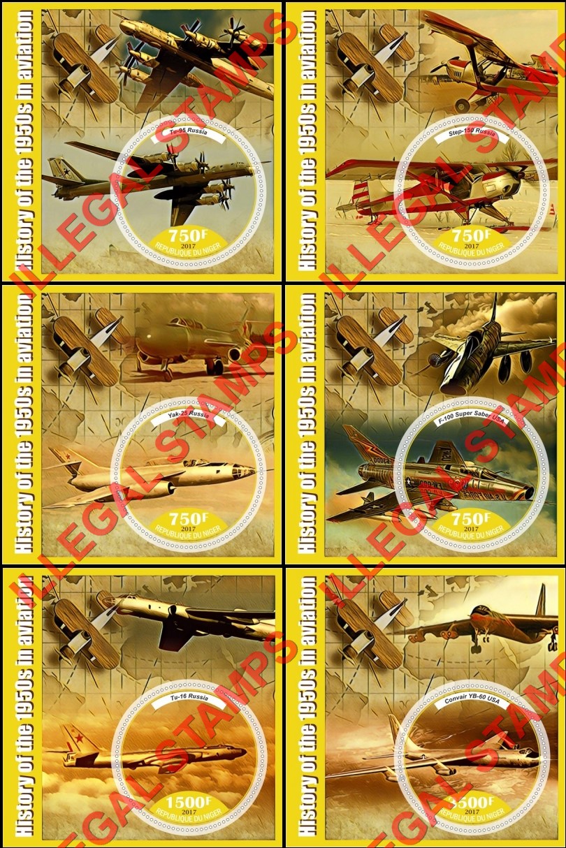 Niger 2017 Aviation History in the 1950's Illegal Stamp Souvenir Sheets of 1