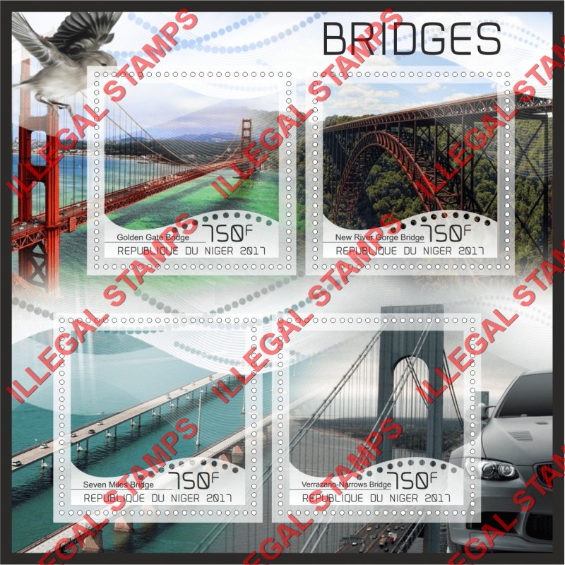 Niger 2017 Bridges Illegal Stamp Souvenir Sheet of 4