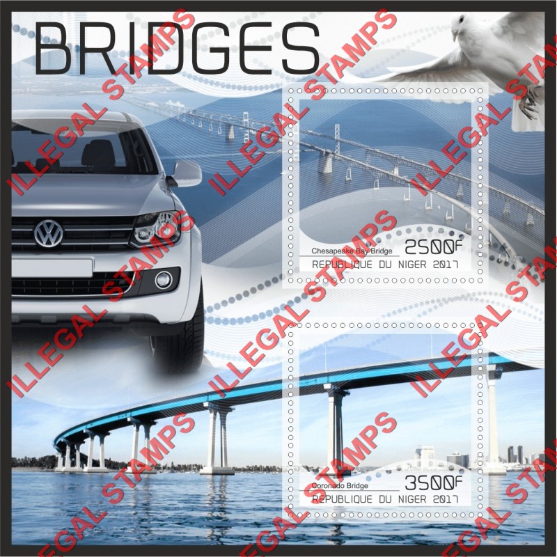 Niger 2017 Bridges Illegal Stamp Souvenir Sheet of 2