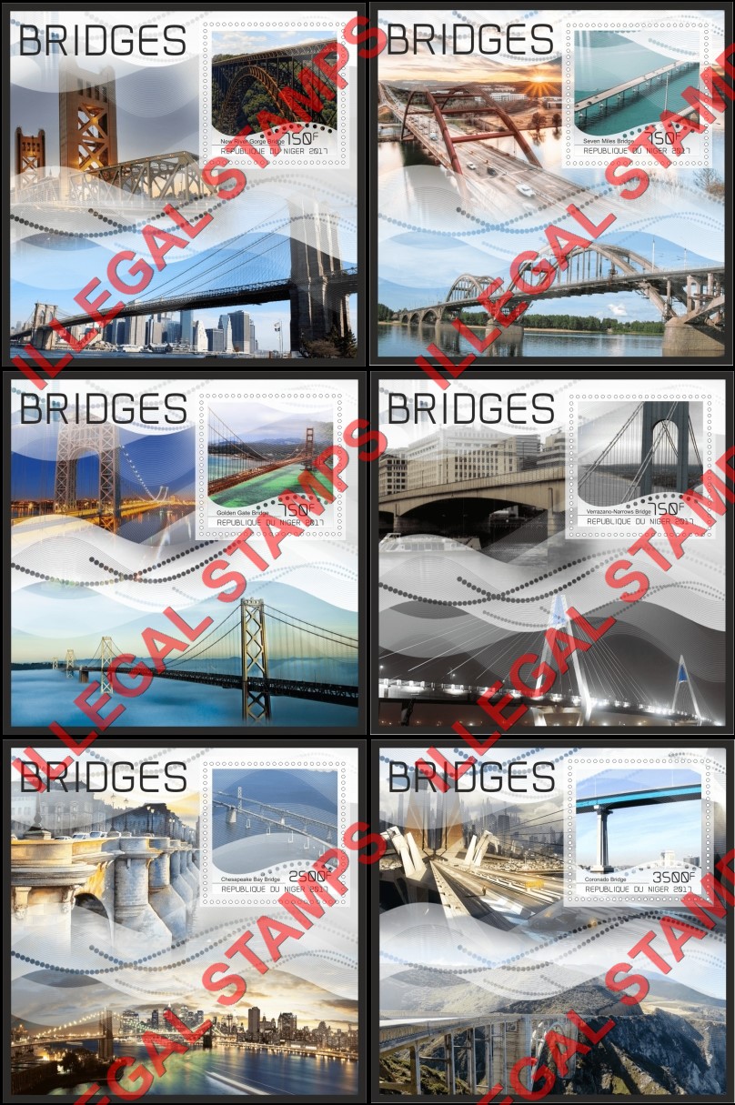 Niger 2017 Bridges Illegal Stamp Souvenir Sheets of 1