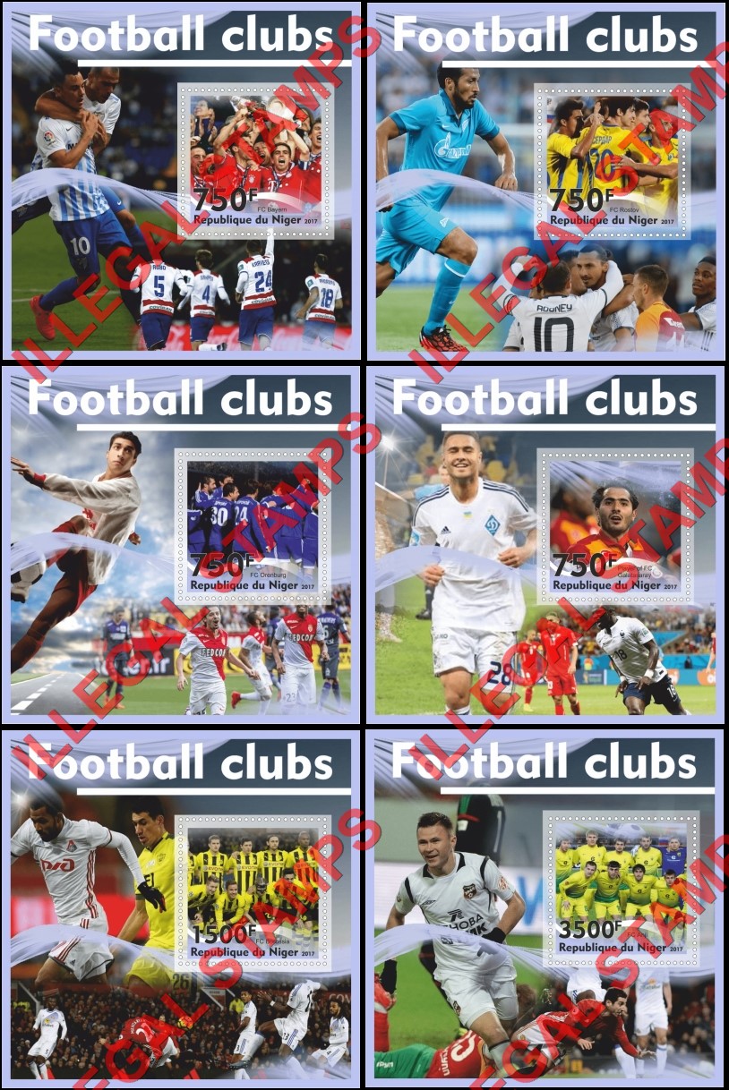 Niger 2017 Football Clubs Illegal Stamp Souvenir Sheets of 1