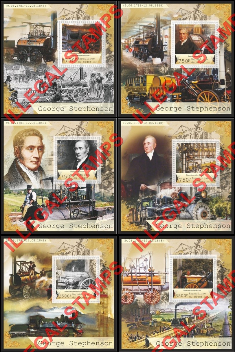 Niger 2017 George Stephenson Locomotives Illegal Stamp Souvenir Sheets of 1