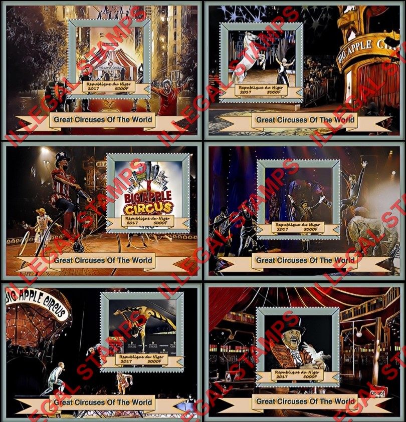 Niger 2017 Great Circuses of the World Big Apple Circus Illegal Stamp Souvenir Sheets of 1