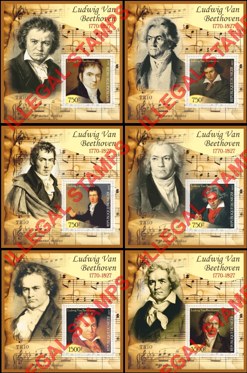 Niger 2017 Ludwig Van Beethoven Illegal Stamp Souvenir Sheets of 1