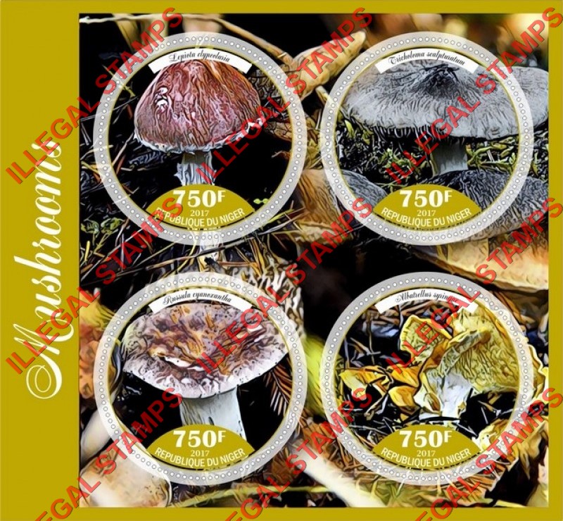 Niger 2017 Mushrooms Illegal Stamp Souvenir Sheet of 4