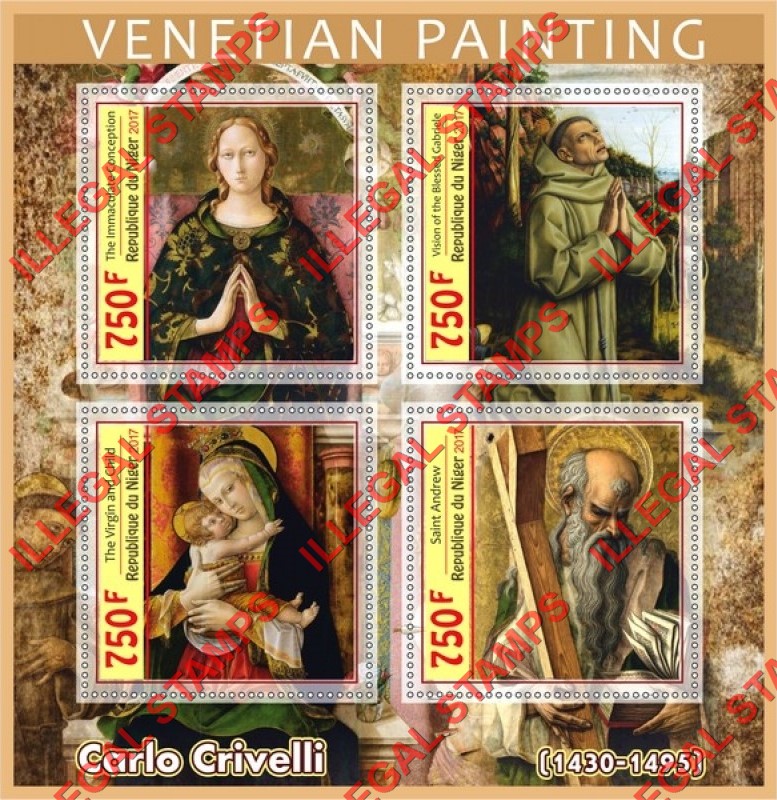 Niger 2017 Paintings by Carlo Crivelli Illegal Stamp Souvenir Sheet of 4
