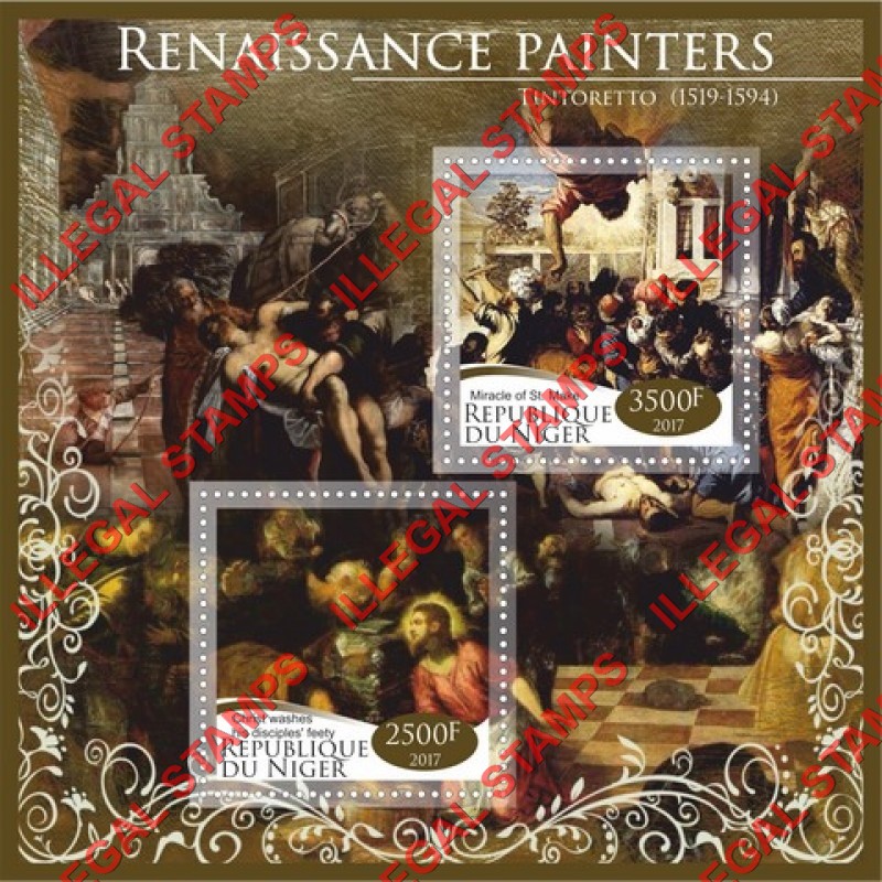 Niger 2017 Paintings by Tintoretto Illegal Stamp Souvenir Sheet of 2