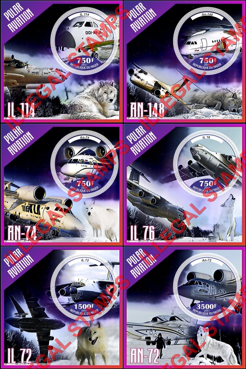 Niger 2017 Polar Aviation Illegal Stamp Souvenir Sheets of 1