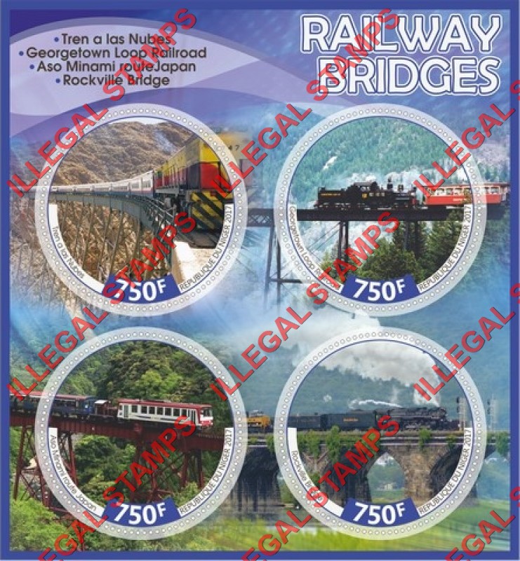 Niger 2017 Railway Bridges (different) Illegal Stamp Souvenir Sheet of 4