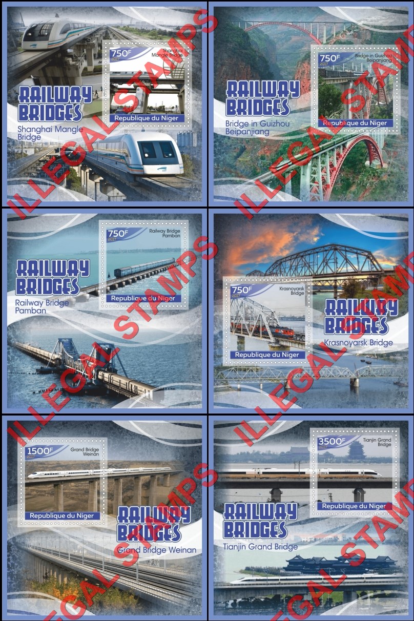 Niger 2017 Railway Bridges Illegal Stamp Souvenir Sheets of 1