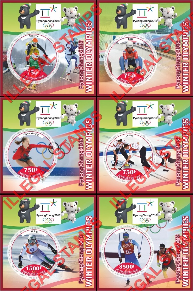 Niger 2017 Winter Olympic Games in PyeongChang 2018 (different) Illegal Stamp Souvenir Sheets of 1