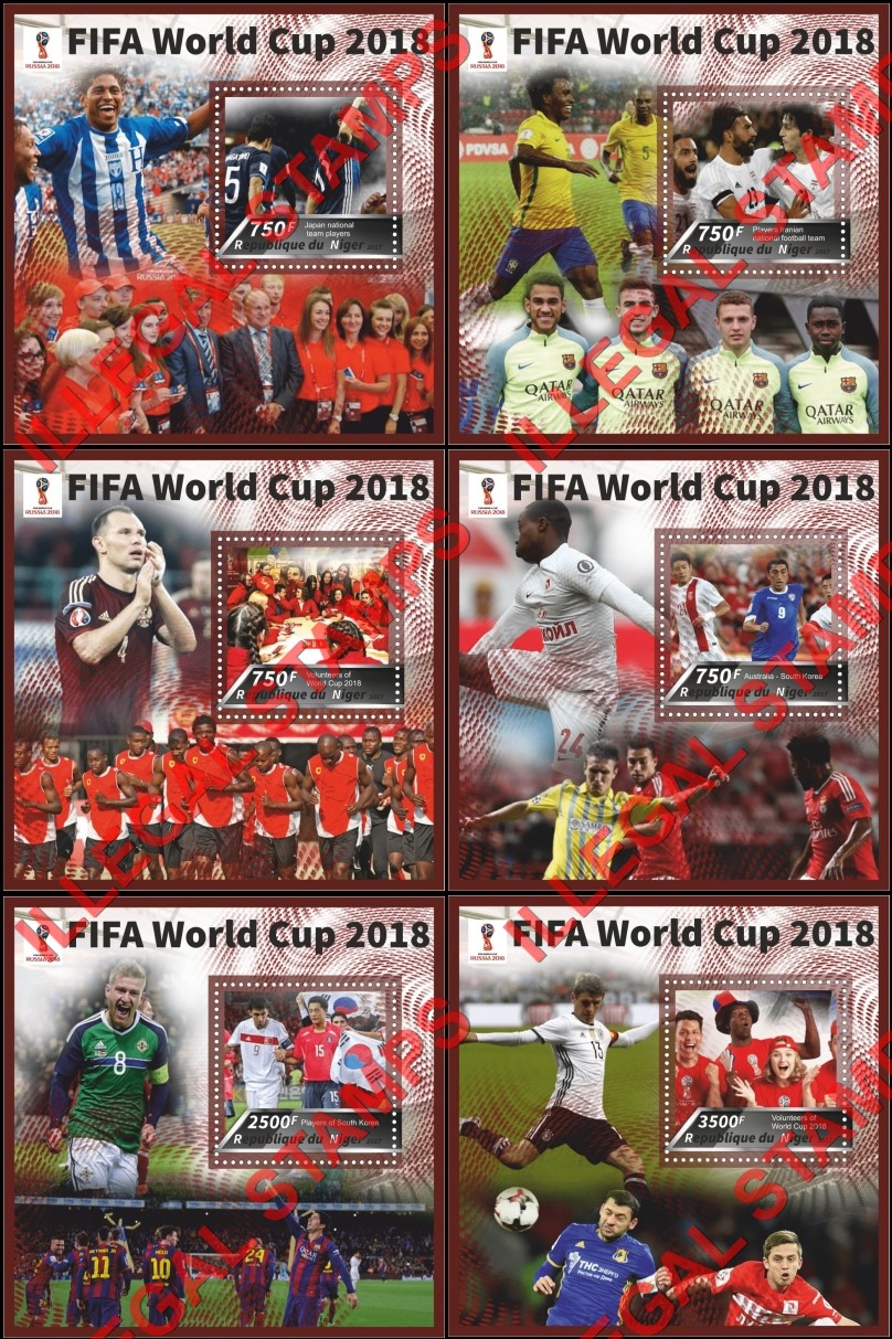 Niger 2017 World Cup Soccer 2018 Football Illegal Stamp Souvenir Sheets of 1