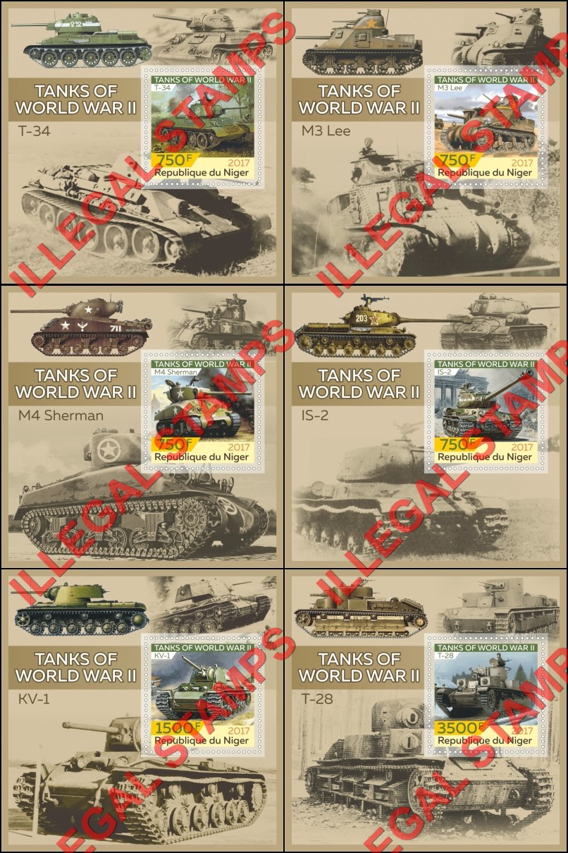 Niger 2017 World War II Tanks Illegal Stamp Souvenir Sheets of 1