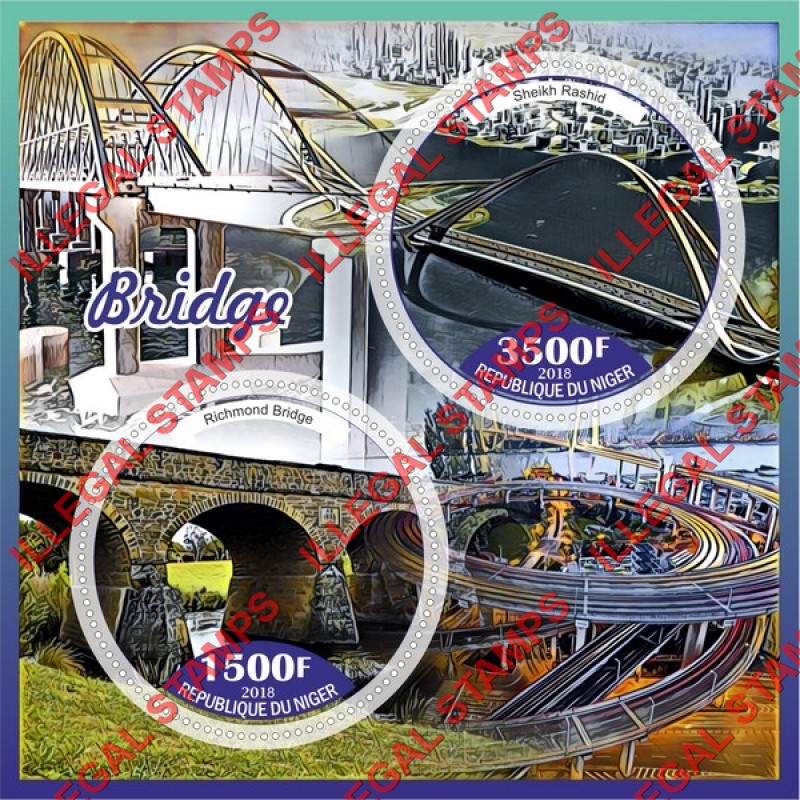Niger 2018 Bridges Illegal Stamp Souvenir Sheet of 2