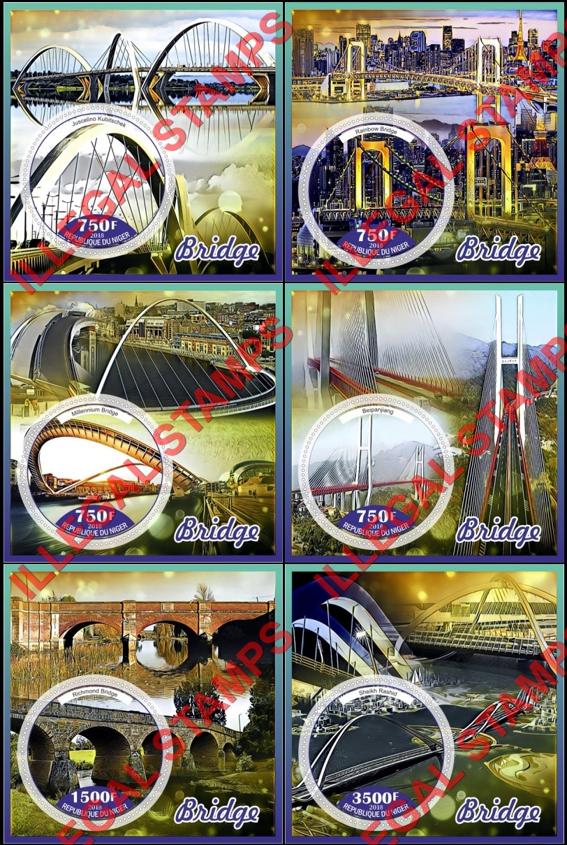 Niger 2018 Bridges Illegal Stamp Souvenir Sheets of 1