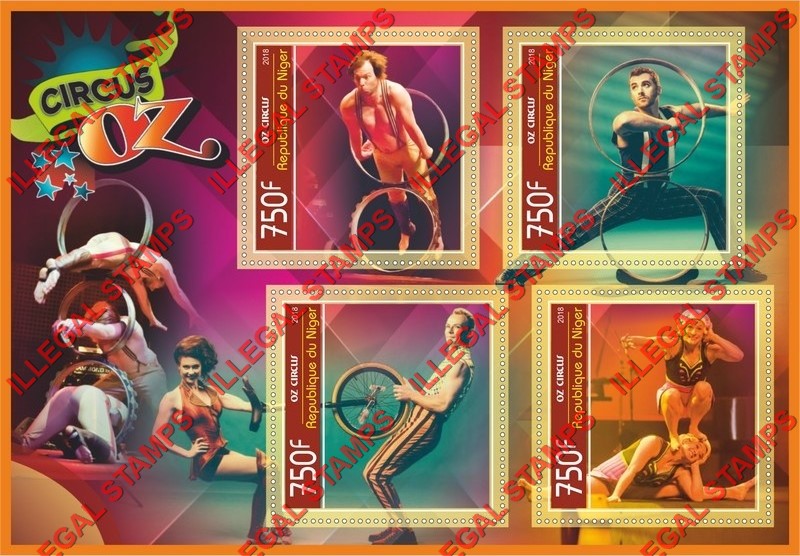 Niger 2018 Circus Oz Illegal Stamp Souvenir Sheet of 4