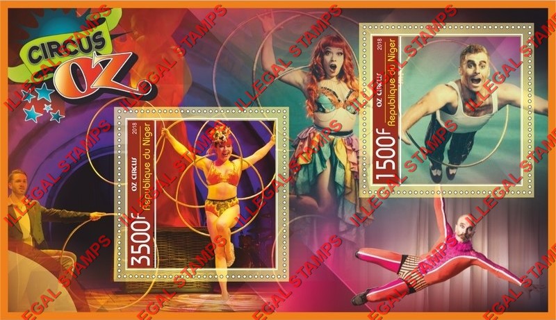 Niger 2018 Circus Oz Illegal Stamp Souvenir Sheet of 2