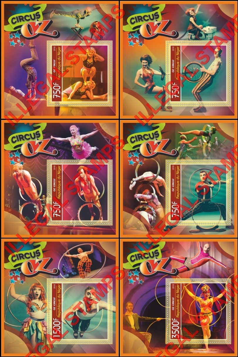 Niger 2018 Circus Oz Illegal Stamp Souvenir Sheets of 1