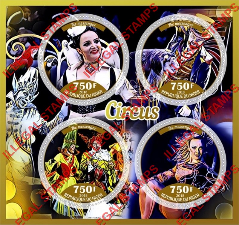 Niger 2018 Circus The Messenger Illegal Stamp Souvenir Sheet of 4