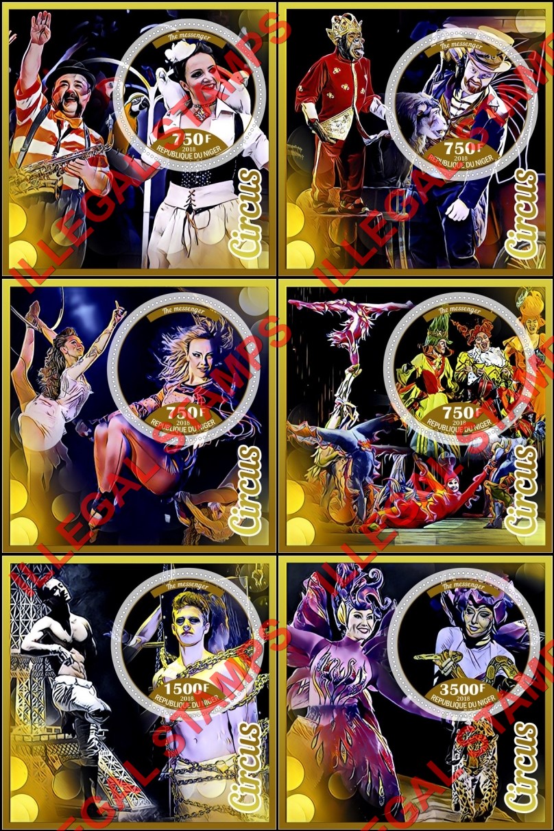 Niger 2018 Circus The Messenger Illegal Stamp Souvenir Sheets of 1