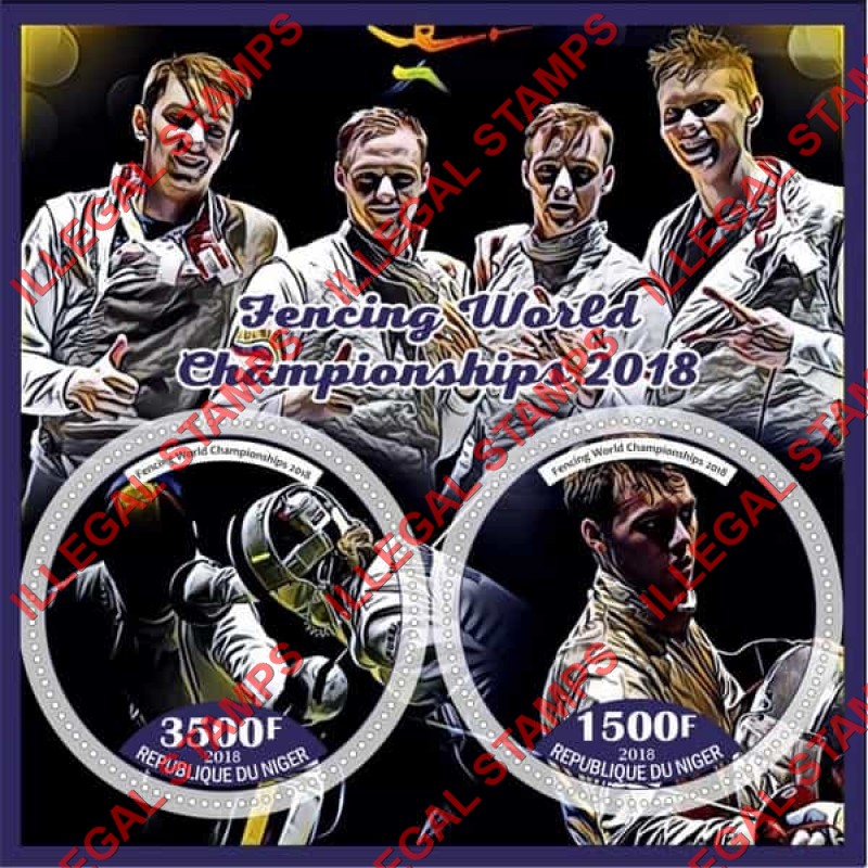Niger 2018 Fencing World Championships Illegal Stamp Souvenir Sheet of 2