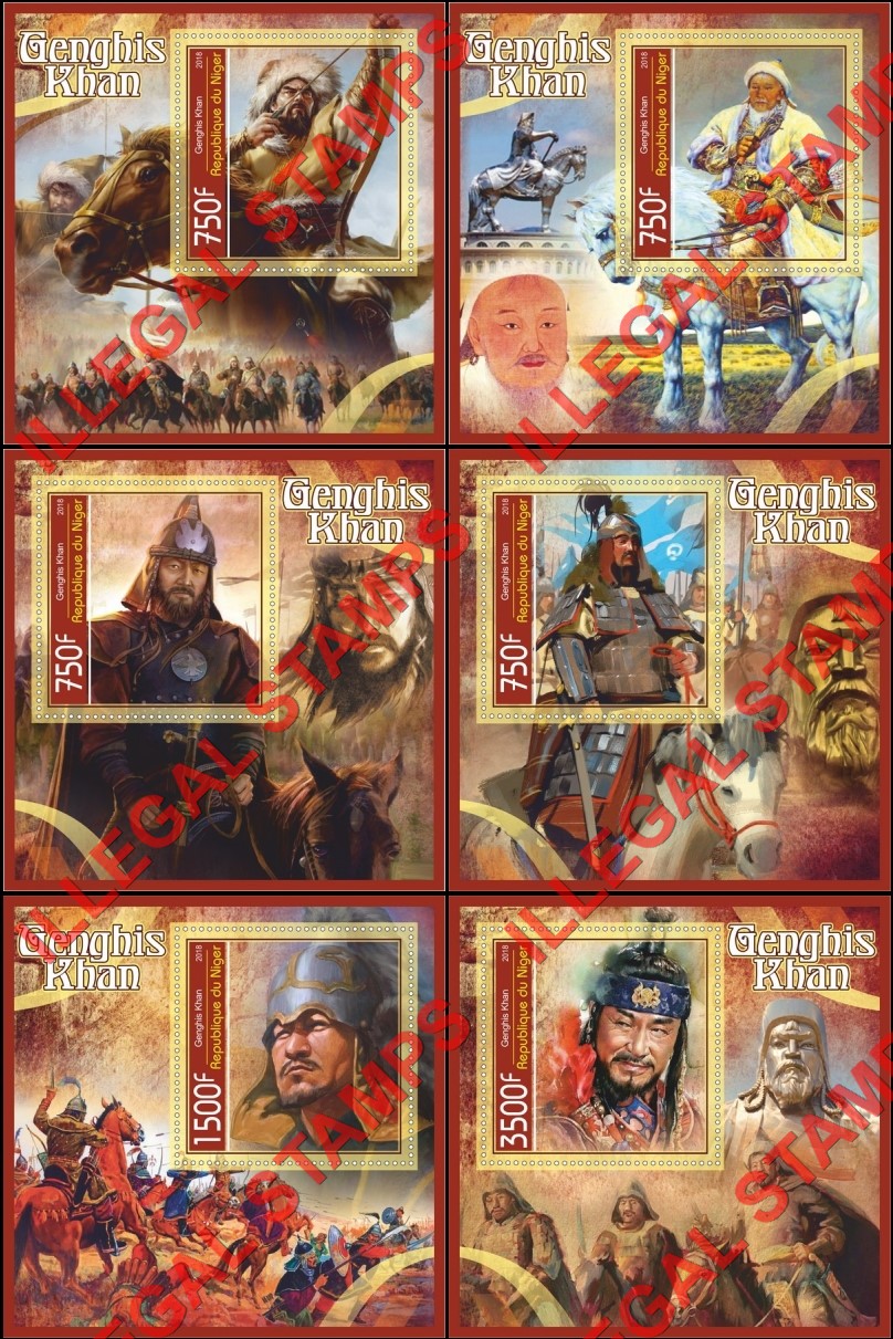 Niger 2018 Genghis Khan Illegal Stamp Souvenir Sheets of 1