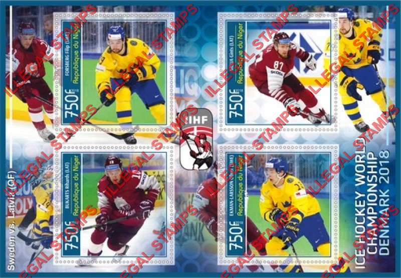 Niger 2018 Ice Hockey World Championship Denmark Illegal Stamp Souvenir Sheet of 4