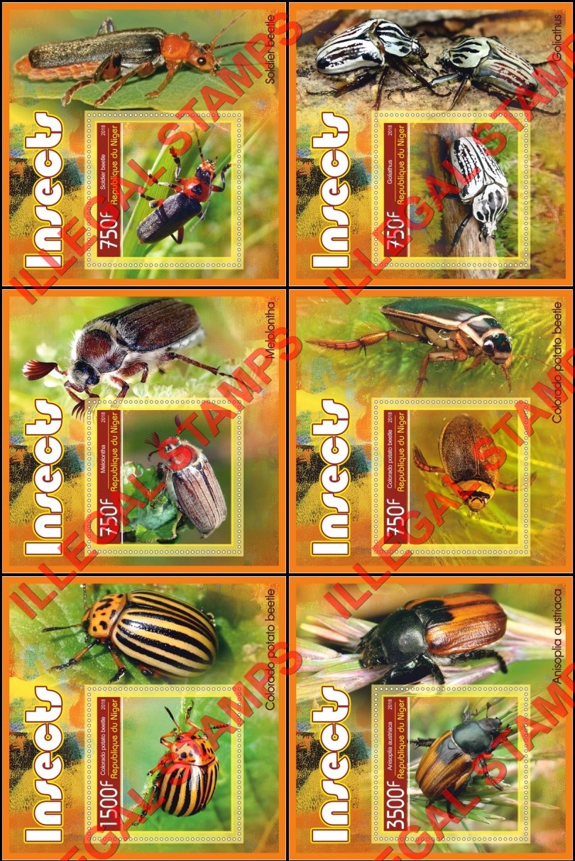 Niger 2018 Insects (different) Illegal Stamp Souvenir Sheets of 1