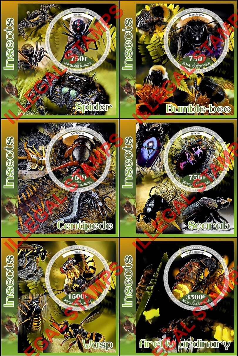 Niger 2018 Insects Illegal Stamp Souvenir Sheets of 1