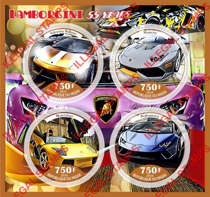 Niger 2018 Lamborgini Illegal Stamp Souvenir Sheet of 4