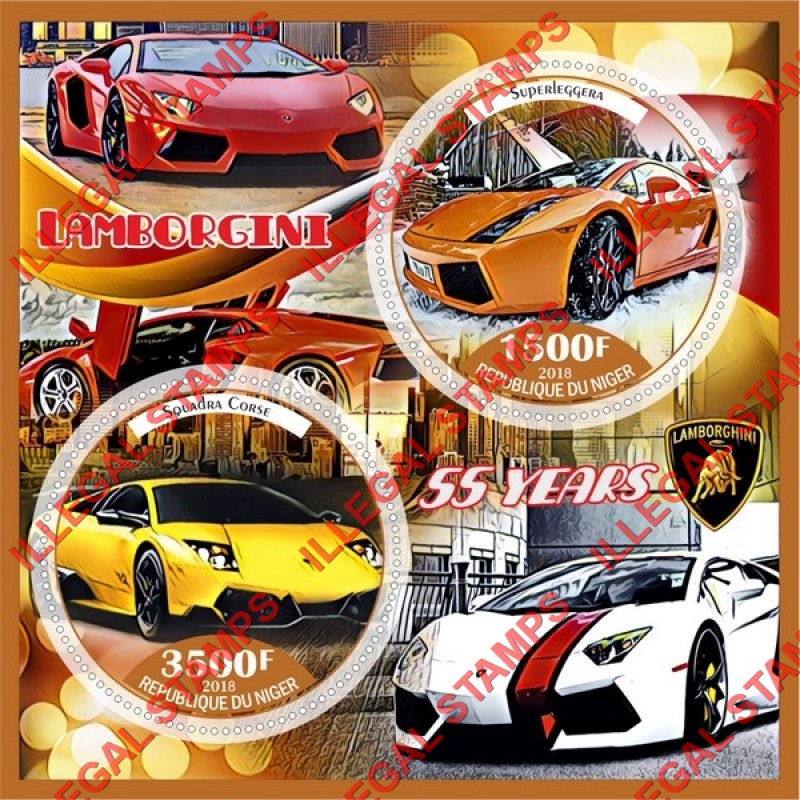 Niger 2018 Lamborgini Illegal Stamp Souvenir Sheet of 2
