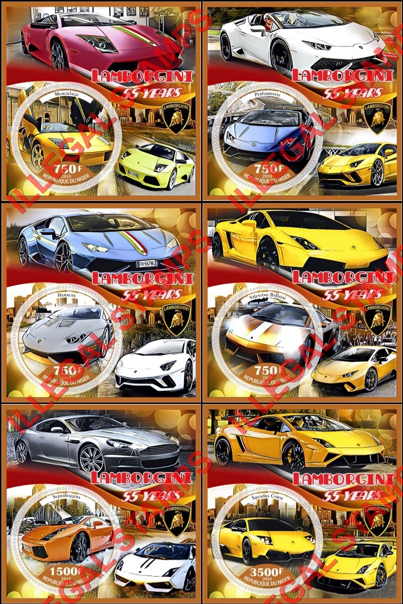Niger 2018 Lamborgini Illegal Stamp Souvenir Sheets of 1