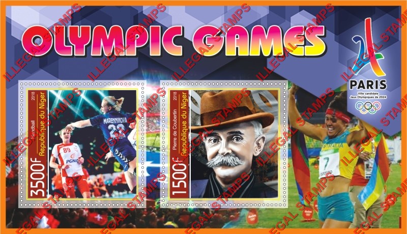 Niger 2018 Olympic Games in Paris 2024 Illegal Stamp Souvenir Sheet of 2
