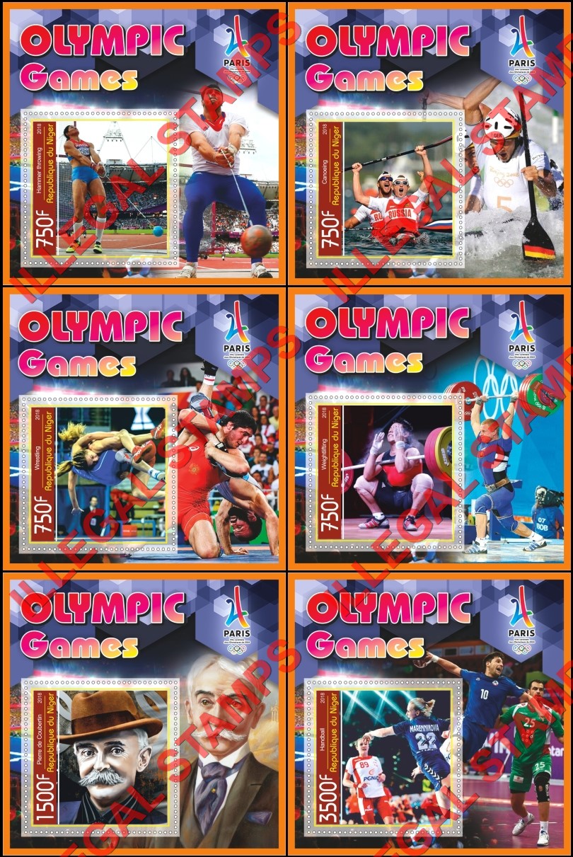 Niger 2018 Olympic Games in Paris 2024 Illegal Stamp Souvenir Sheets of 1