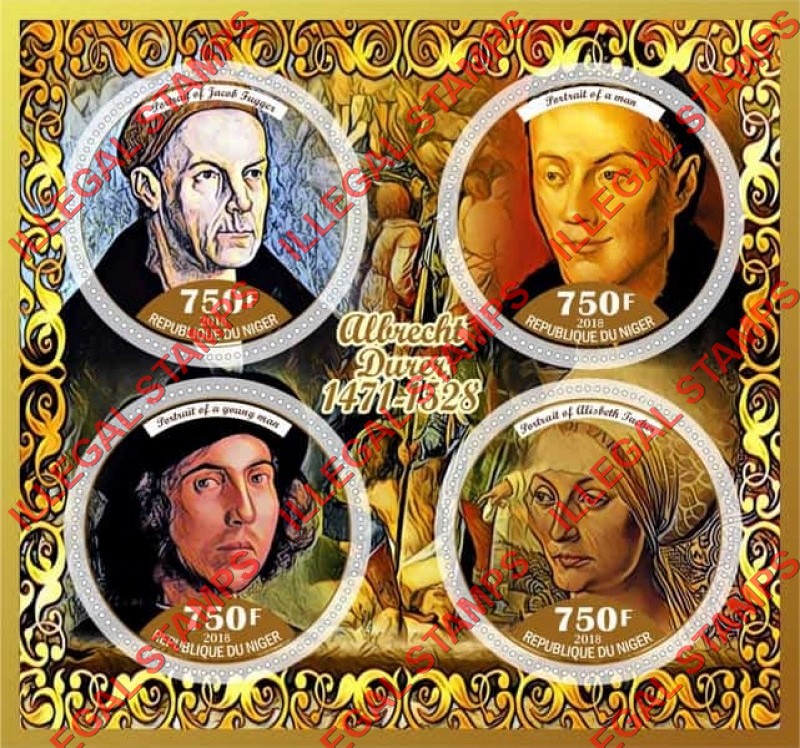 Niger 2018 Paintings by Albrecht Durer Illegal Stamp Souvenir Sheet of 4