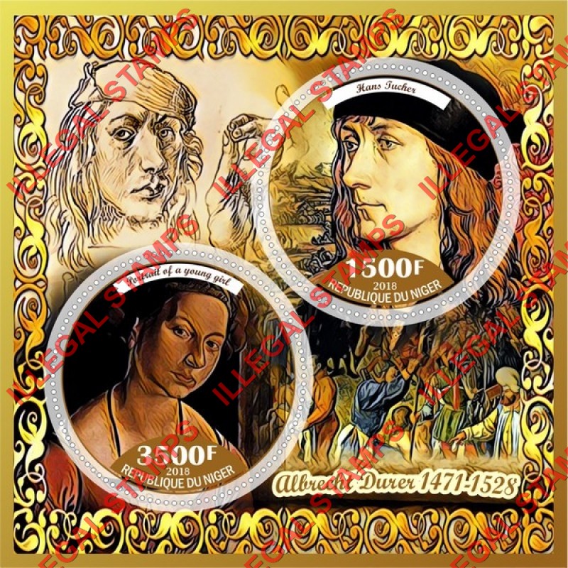 Niger 2018 Paintings by Albrecht Durer Illegal Stamp Souvenir Sheet of 2
