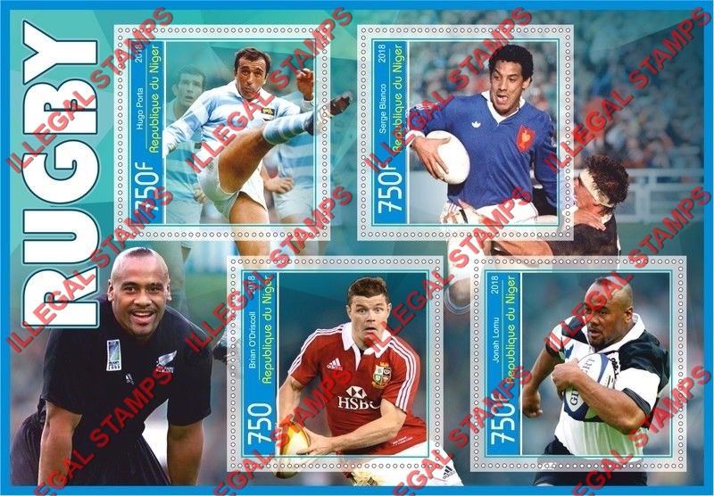 Niger 2018 Rugby Illegal Stamp Souvenir Sheet of 4