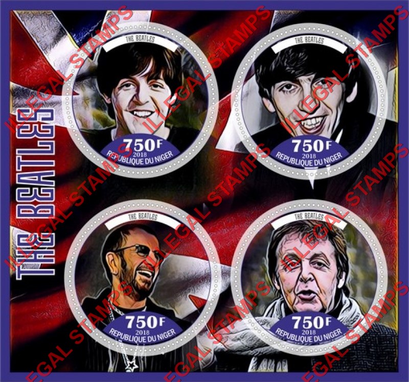 Niger 2018 The Beatles Illegal Stamp Souvenir Sheet of 4