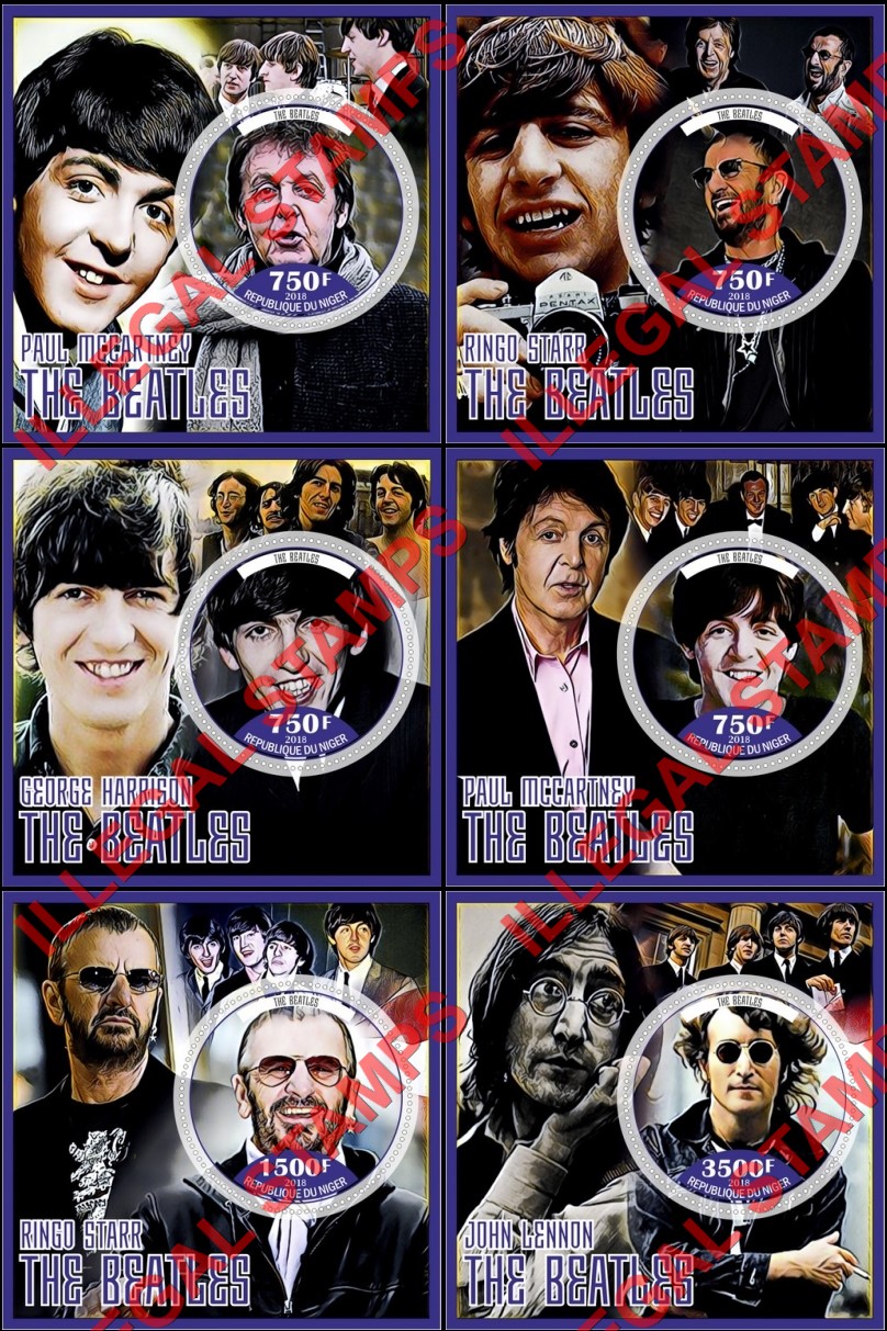 Niger 2018 The Beatles Illegal Stamp Souvenir Sheets of 1