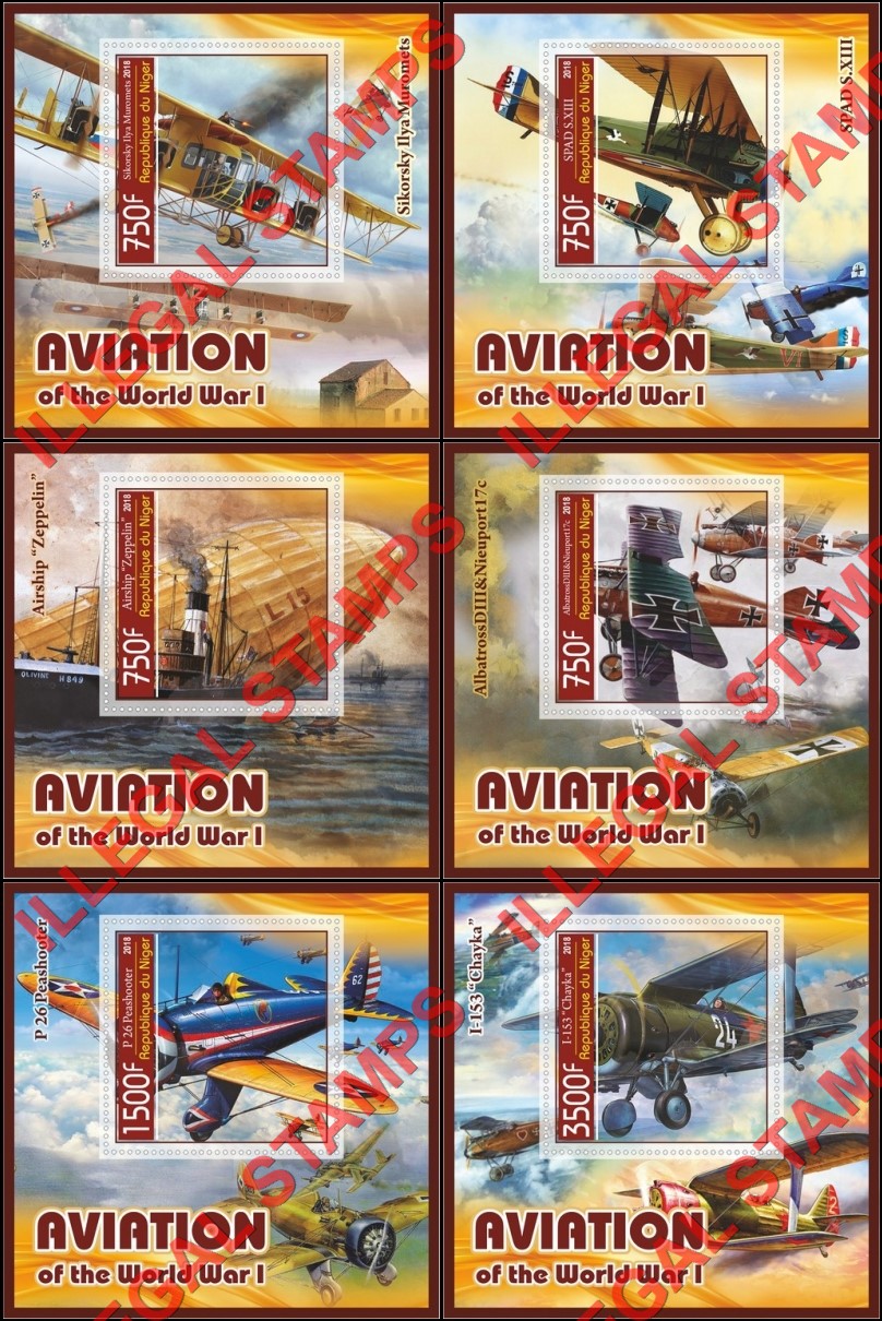 Niger 2018 World War I Aviation (different a) Illegal Stamp Souvenir Sheets of 1