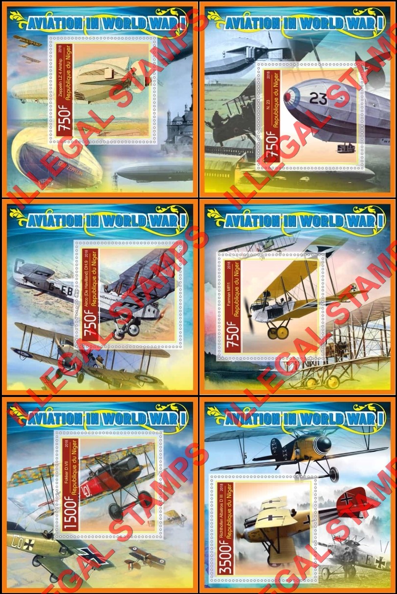 Niger 2018 World War I Aviation Illegal Stamp Souvenir Sheets of 1