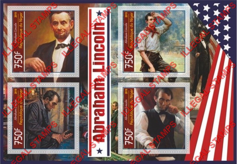 Niger 2019 Abraham Lincoln Illegal Stamp Souvenir Sheet of 4