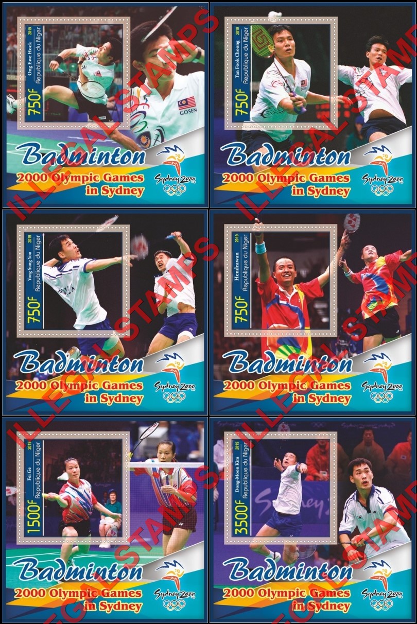 Niger 2019 Badminton Olympic Games in Sydney 2000 Illegal Stamp Souvenir Sheets of 1