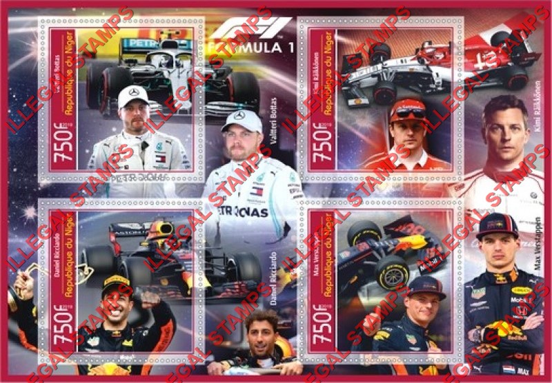 Niger 2019 Formula I Drivers (different) Illegal Stamp Souvenir Sheet of 4