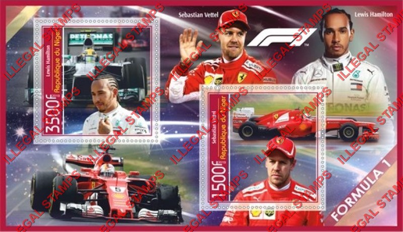 Niger 2019 Formula I Drivers (different) Illegal Stamp Souvenir Sheet of 2