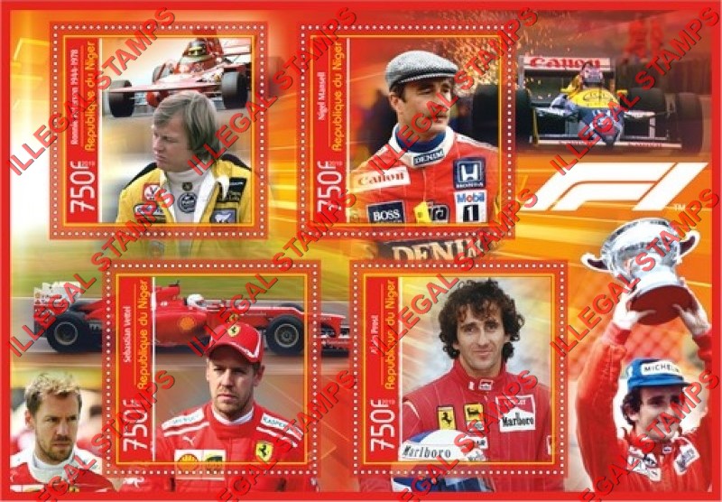Niger 2019 Formula I Drivers Illegal Stamp Souvenir Sheet of 4