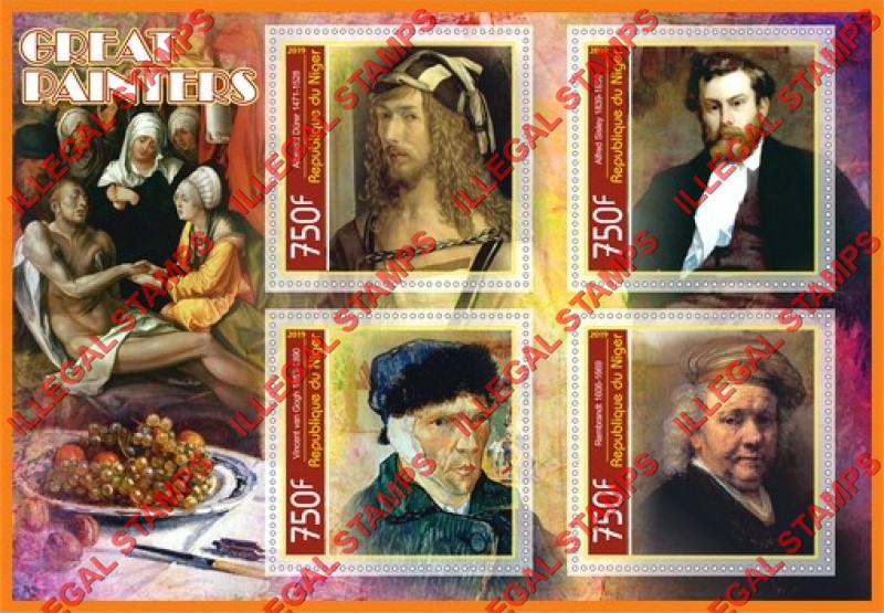 Niger 2019 Great Painters Illegal Stamp Souvenir Sheet of 4