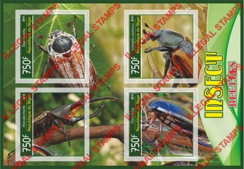 Niger 2019 Insects Beetles Illegal Stamp Souvenir Sheet of 4