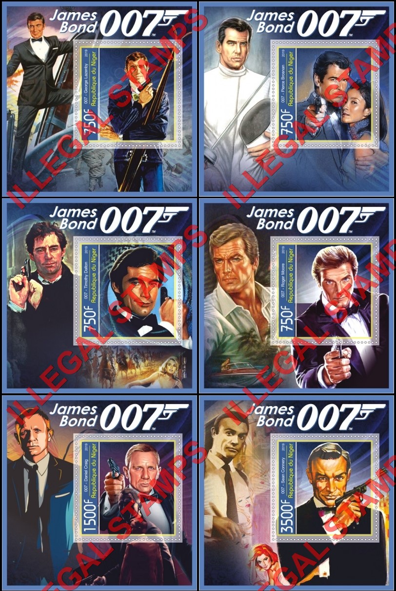Niger 2019 James Bond 007 Illegal Stamp Souvenir Sheets of 1