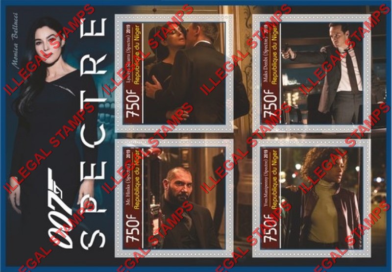 Niger 2019 James Bond Spectre Illegal Stamp Souvenir Sheet of 4
